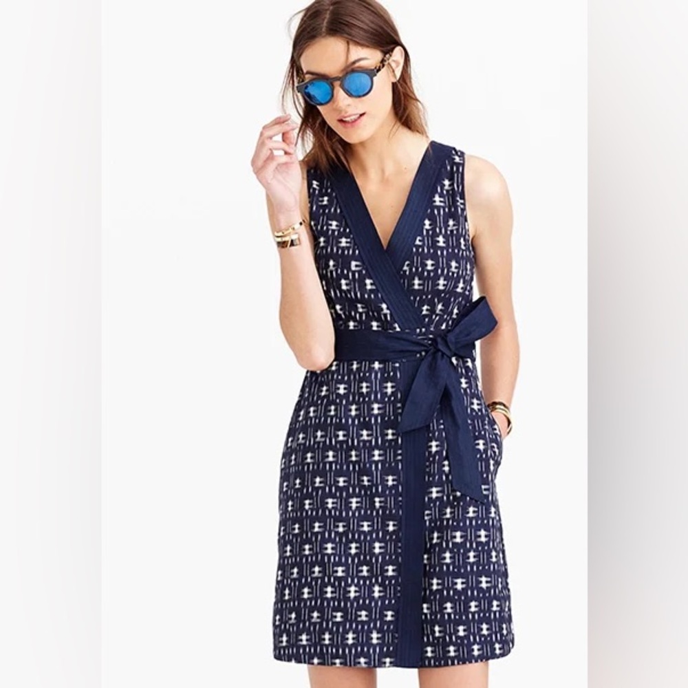 J. Crew Navy and White Ikat Dress